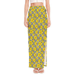 Black Striped Daffodil Pattern Print High Slit Maxi Skirt