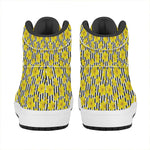 Black Striped Daffodil Pattern Print High Top Leather Sneakers