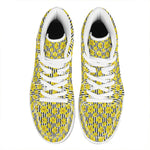 Black Striped Daffodil Pattern Print High Top Leather Sneakers