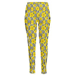 Black Striped Daffodil Pattern Print High-Waisted Pocket Leggings