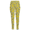 Black Striped Daffodil Pattern Print High-Waisted Pocket Leggings