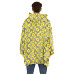 Black Striped Daffodil Pattern Print Hoodie Blanket