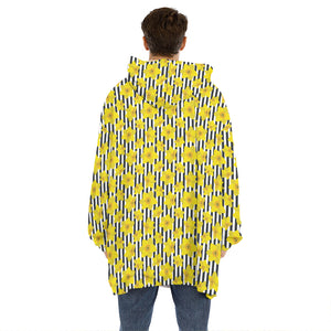 Black Striped Daffodil Pattern Print Hoodie Blanket