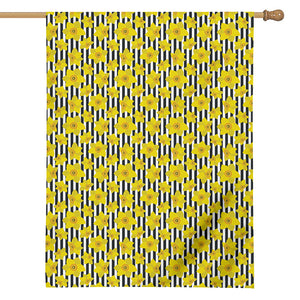 Black Striped Daffodil Pattern Print House Flag