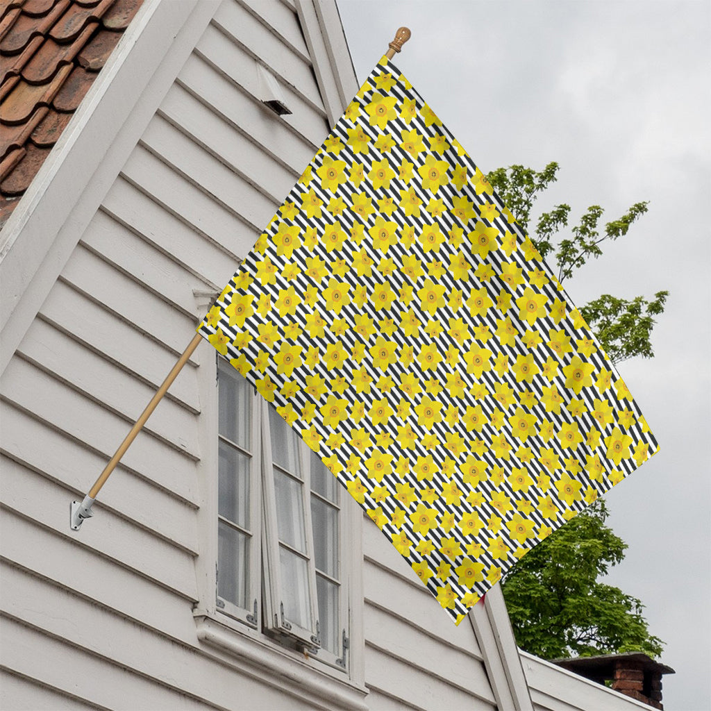 Black Striped Daffodil Pattern Print House Flag