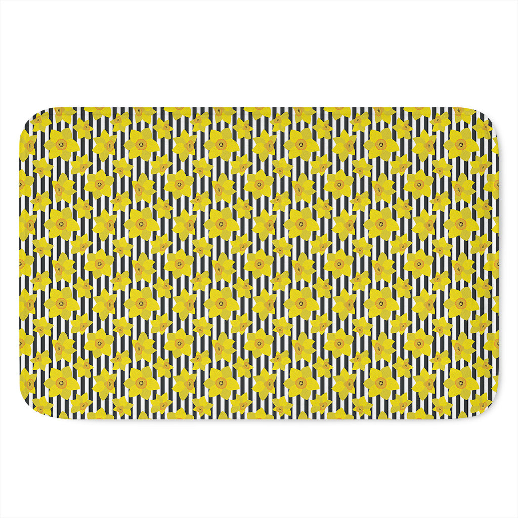 Black Striped Daffodil Pattern Print Indoor Door Mat