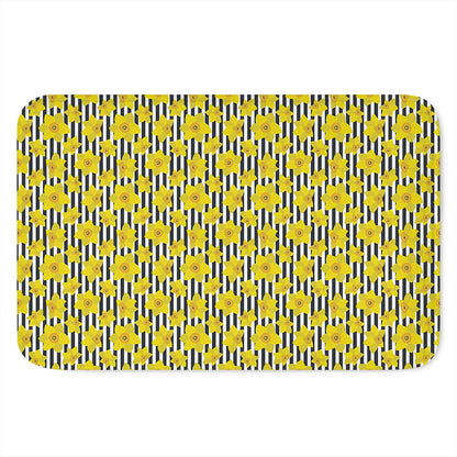 Black Striped Daffodil Pattern Print Indoor Door Mat