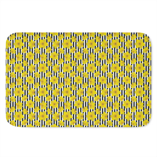 Black Striped Daffodil Pattern Print Indoor Door Mat
