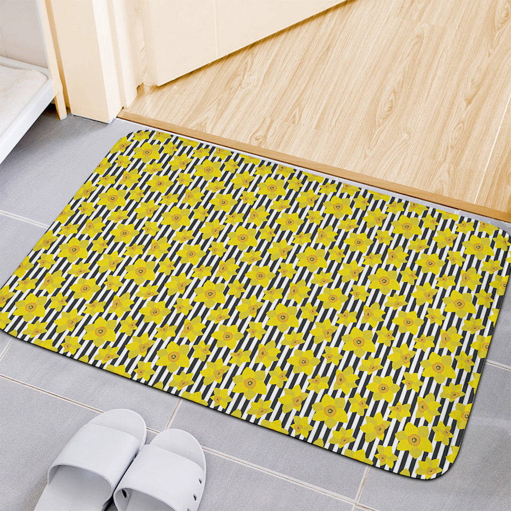 Black Striped Daffodil Pattern Print Indoor Door Mat