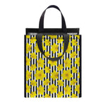 Black Striped Daffodil Pattern Print Insulated Lunch Tote
