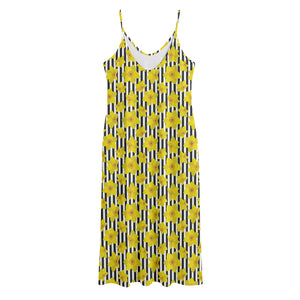 Black Striped Daffodil Pattern Print Jersey Midi Cami Dress