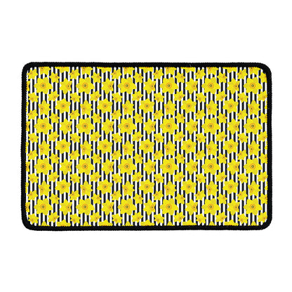 Black Striped Daffodil Pattern Print Kitchen Mat
