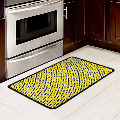 Black Striped Daffodil Pattern Print Kitchen Mat
