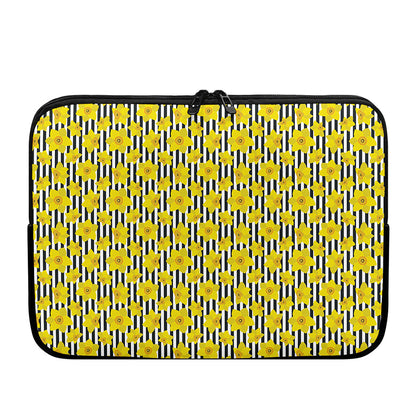 Black Striped Daffodil Pattern Print Laptop Sleeve