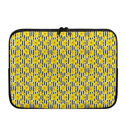 Black Striped Daffodil Pattern Print Laptop Sleeve