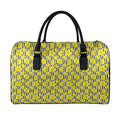 Black Striped Daffodil Pattern Print Leather Duffel Bag