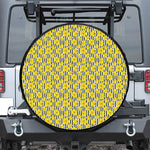 Black Striped Daffodil Pattern Print Leather Spare Tire Cover