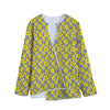 Black Striped Daffodil Pattern Print Long Sleeve Short Coat