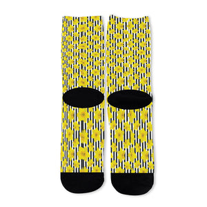 Black Striped Daffodil Pattern Print Long Socks