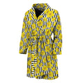 Black Striped Daffodil Pattern Print Men's Bathrobe