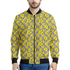 Black Striped Daffodil Pattern Print Men's Bomber Jacket