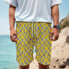 Black Striped Daffodil Pattern Print Men's Cargo Shorts