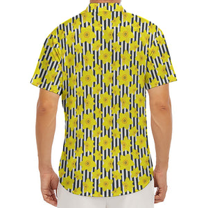 Black Striped Daffodil Pattern Print Men's Deep V-Neck Shirt