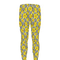 Black Striped Daffodil Pattern Print Men's Leggings