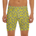 Black Striped Daffodil Pattern Print Men's Long Boxer Briefs