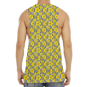 Black Striped Daffodil Pattern Print Men's Muscle Tank Top