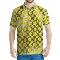 Black Striped Daffodil Pattern Print Men's Polo Shirt