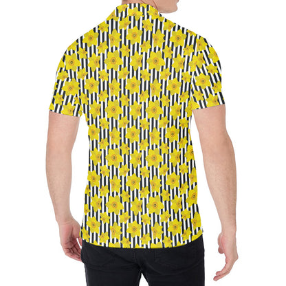 Black Striped Daffodil Pattern Print Men's Shirt