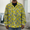 Black Striped Daffodil Pattern Print Men's Shirt Jacket