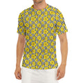 Black Striped Daffodil Pattern Print Men's Short Sleeve Rash Guard