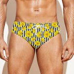 Black Striped Daffodil Pattern Print Men's Swim Briefs