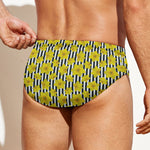 Black Striped Daffodil Pattern Print Men's Swim Briefs