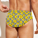 Black Striped Daffodil Pattern Print Men's Swim Briefs