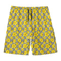 Black Striped Daffodil Pattern Print Men's Swim Trunks