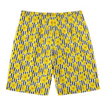 Black Striped Daffodil Pattern Print Men's Swim Trunks