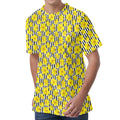 Black Striped Daffodil Pattern Print Men's Velvet T-Shirt