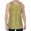 Black Striped Daffodil Pattern Print Men's Velvet Tank Top