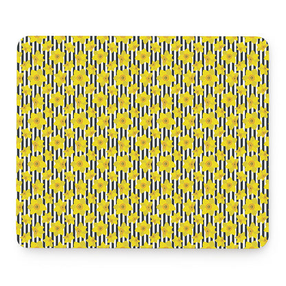 Black Striped Daffodil Pattern Print Mouse Pad