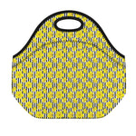 Black Striped Daffodil Pattern Print Neoprene Lunch Bag