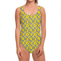 Black Striped Daffodil Pattern Print One Piece Swimsuit