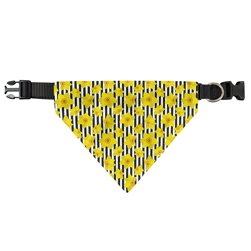 Black Striped Daffodil Pattern Print Over The Collar Dog Bandana