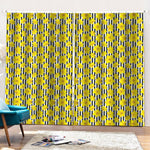 Black Striped Daffodil Pattern Print Pencil Pleat Curtains