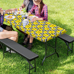 Black Striped Daffodil Pattern Print Picnic Table Cover