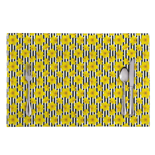 Black Striped Daffodil Pattern Print Placemat