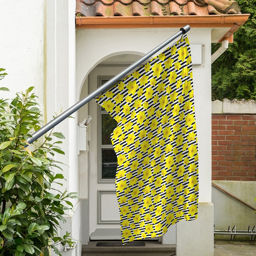 Black Striped Daffodil Pattern Print Polyester Flag