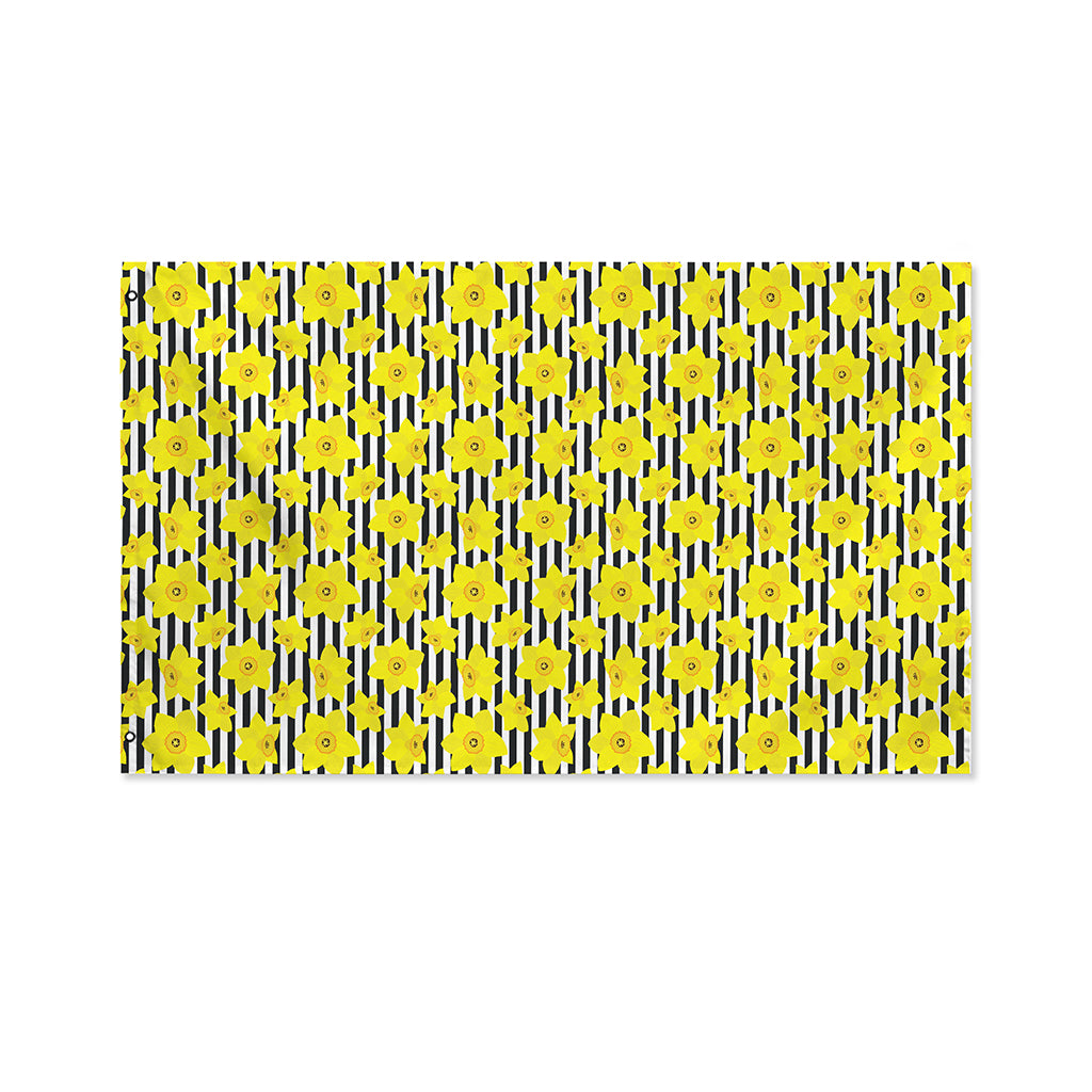 Black Striped Daffodil Pattern Print Polyester Flag